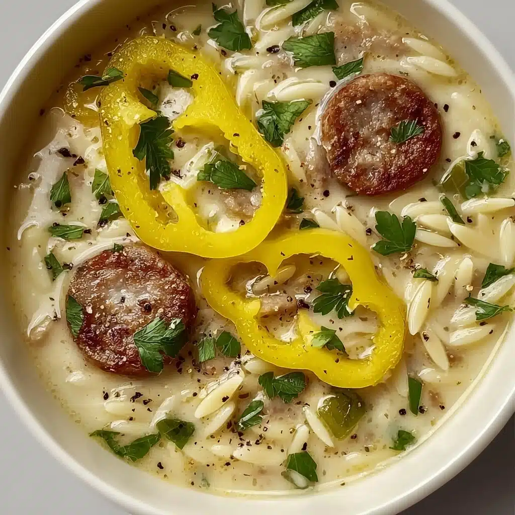 Savory Orzo Stuffed Banana Peppers Soup Recipe - Recipe Image