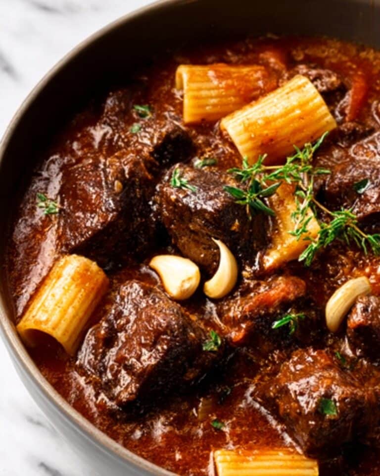Rustic Beef Bourguignon Rigatoni Bake with Melted Cheese Crust Recipe