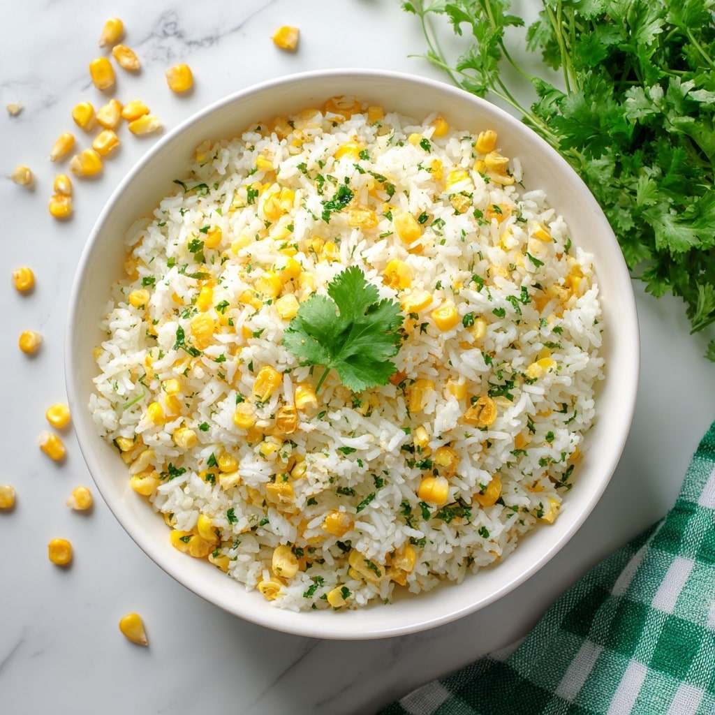 A close-up image shows a silver spoon holding fluffy cooked white rice mixed with small yellow pineapple chunks and tiny green herb pieces. The rice grains are separate and soft, the pineapple pieces are cubed and juicy, and the herbs are finely chopped, adding specks of green throughout. The spoon is held above a white marbled surface blurred in the background with more rice and pineapple visible, and some green leaves appear faintly in the upper part of the image. The scene is bright and fresh. photo taken with an iphone --ar 4:5 --v 7