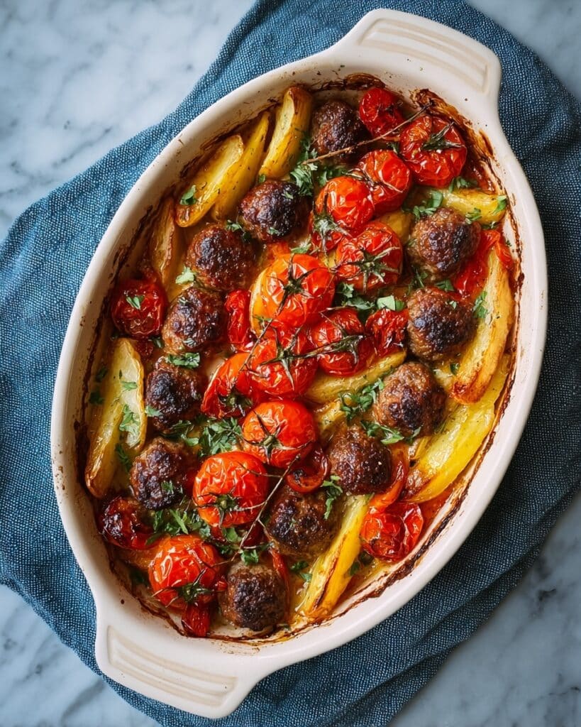 Turkish Izmir-Style Baked Meatballs with Potatoes and Tomatoes Recipe