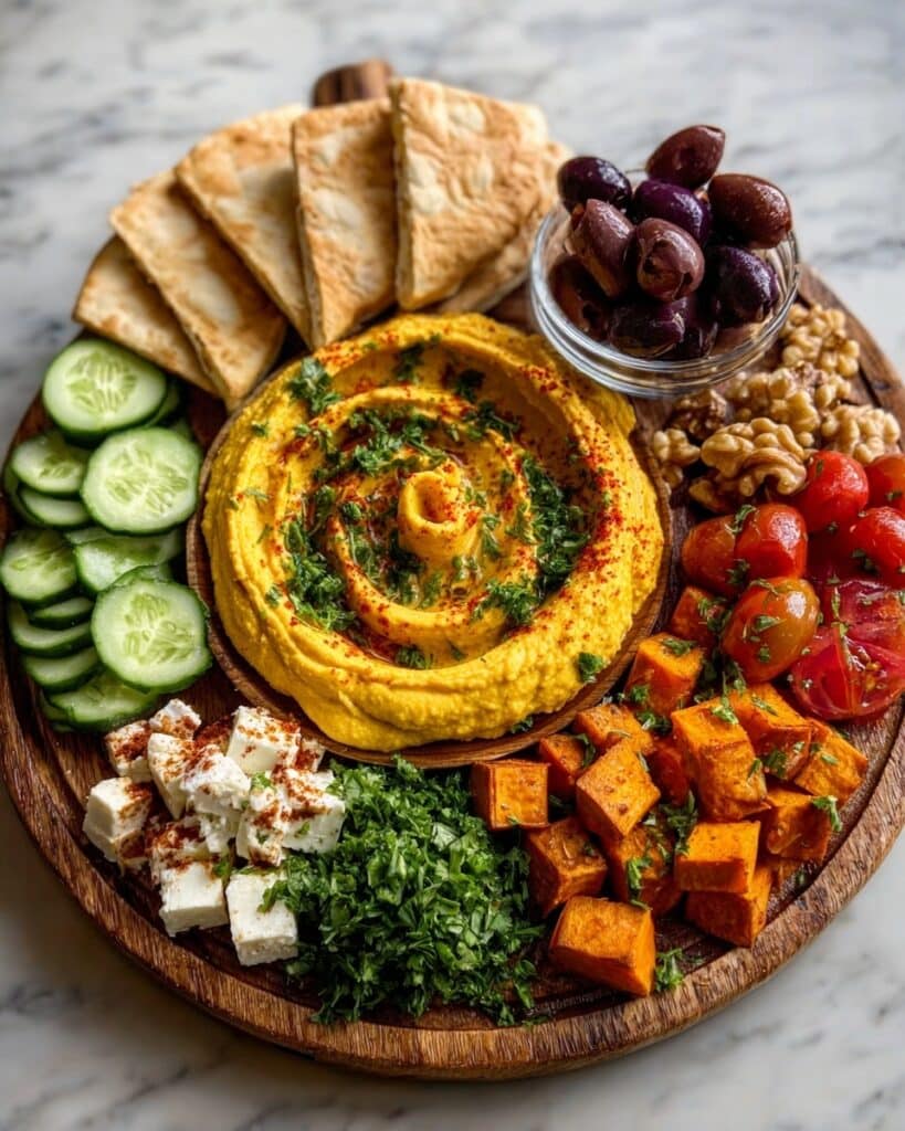 Sweet Potato Hummus Mezze Platter with Feta and Nuts Recipe