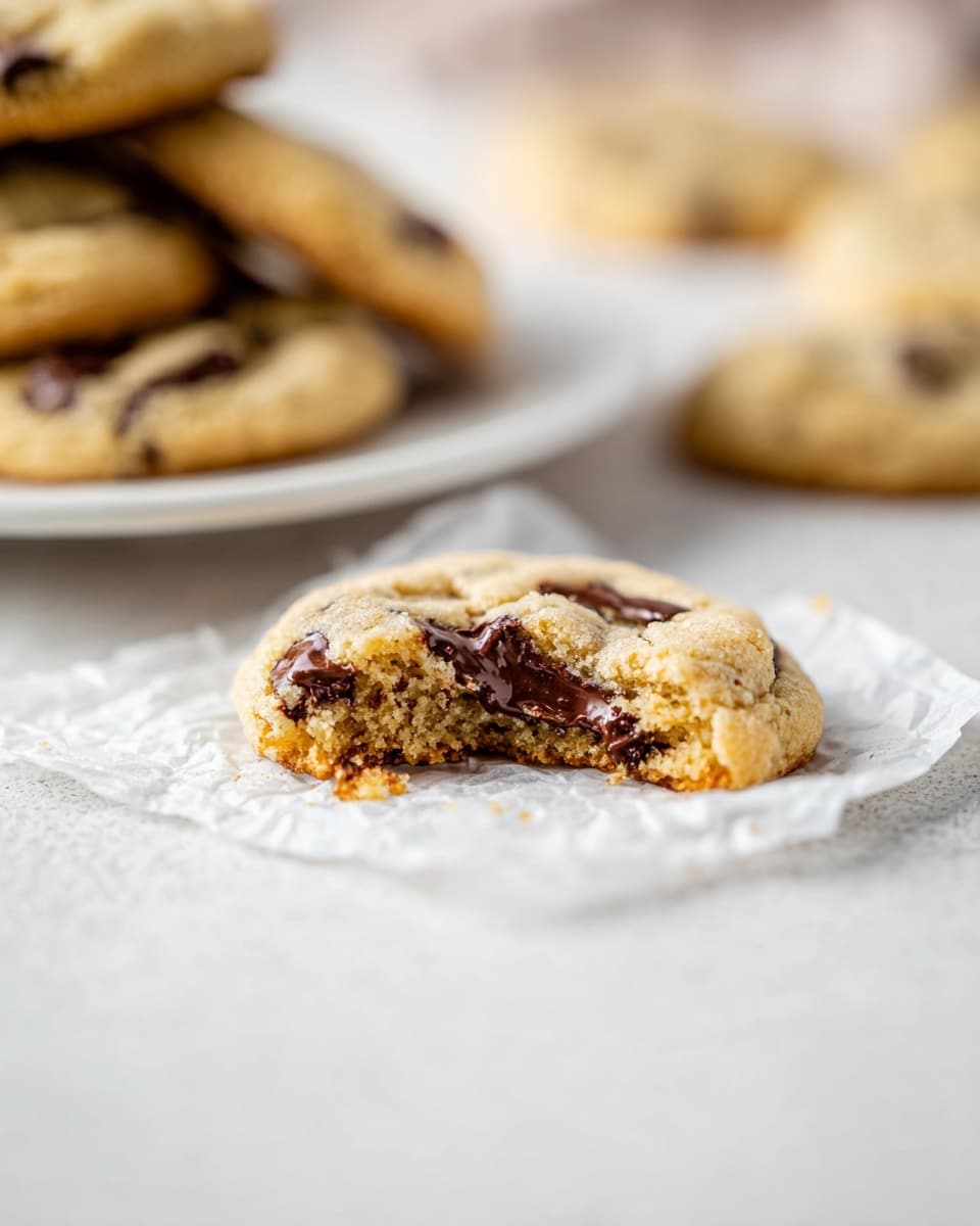 The image shows several golden-brown chocolate chip cookies arranged closely on a black wire cooling rack over a white marbled surface. Each cookie has a slightly cracked texture with a soft, chewy look and is filled with many dark brown chocolate chips scattered evenly on the top and embedded just below the surface. The cookies are round with a slightly uneven edge, giving them a homemade feel. The contrast between the warm cookie color and the rich chocolate chips stands out clearly. Photo taken with an iphone --ar 4:5 --v 7