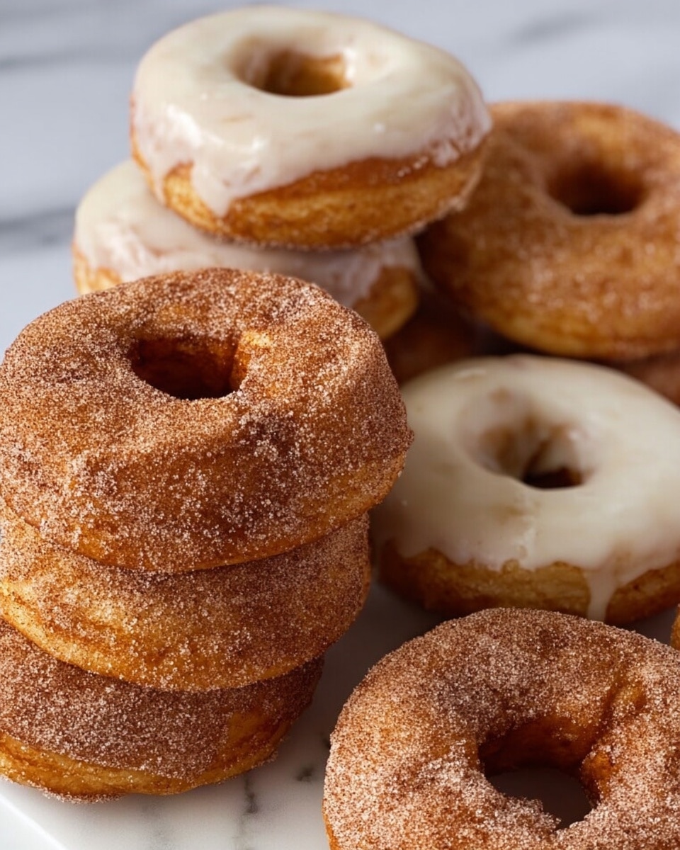 A close-up image shows a bitten cinnamon sugar covered doughnut held by a woman's hand, revealing its soft, fluffy white inside. The doughnut has one thick layer with a golden-brown outer crust, coated thoroughly in grainy cinnamon sugar giving it a textured look. In the background, more similar doughnuts lie on a black tray, also covered with the same cinnamon sugar. The surface beneath has a white marbled texture. Photo taken with an iphone --ar 4:5 --v 7