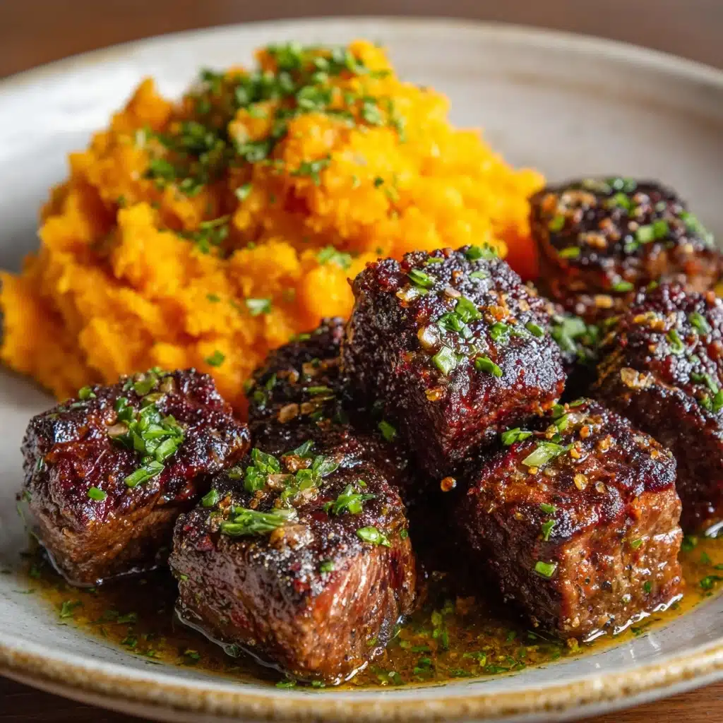 Garlic Butter Steak Bites with Sweet Potato Mash Recipe - Recipe Image