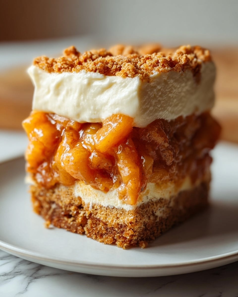 The image shows two thick slices of carrot cake stacked on a white plate with a white marbled texture background. The bottom layer is a moist, dense cake with visible bits of carrot and a rich orange-brown color, topped with a smooth, creamy white layer of frosting. The upper slice has a crumbly, textured outer edge and a thick layer of fluffy white frosting on top. The cake looks soft and fresh, with the frosting layers contrasting nicely against the orange-brown cake. Photo taken with an iphone --ar 4:5 --v 7
