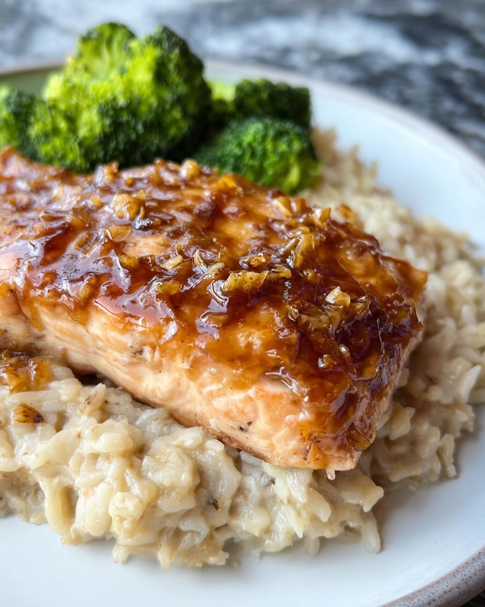 A close-up view shows a golden brown baked chicken piece with a shiny, textured crust made of small bits of cooked rice and seasoning on top, sitting on a thick bed of creamy risotto-like rice that is pale beige with a smooth and slightly sticky texture. A spoon scoops up some of the rice from the white bowl beneath, all set on a white marbled surface. Photo taken with an iphone --ar 4:5 --v 7