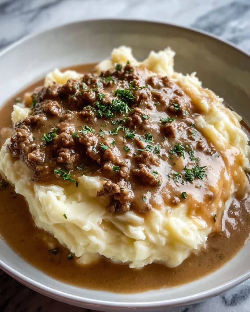 Delicious Hamburger Gravy Over Mashed Potatoes Recipe