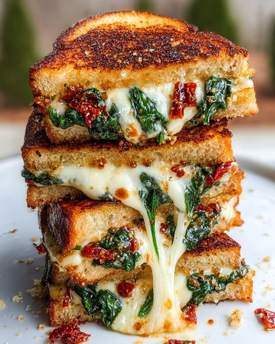 Two open-faced sandwiches sit on a white marbled surface, each with three visible layers. The bottom layer is a thick slice of whole grain bread with a coarse texture and brown crust. On top of the bread, there is a fresh green spinach leaf layer, smooth and slightly shiny. Above the spinach is a thick, uneven spread of white, creamy ricotta cheese, topped generously with crushed red pepper flakes that add a bright red color with a rough texture. The background shows a black and white striped cloth blurred softly. Photo taken with an iphone --ar 4:5 --v 7
