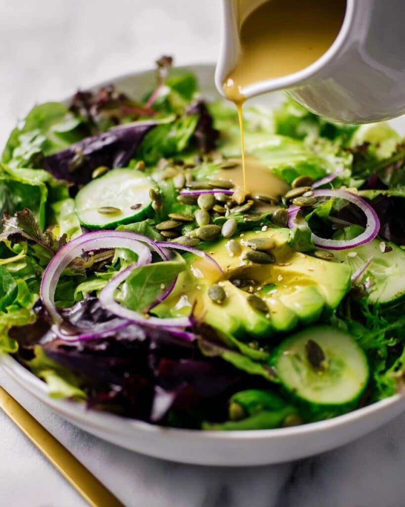 Fresh Mixed Greens Salad with Avocado, Pepitas, and Honey Dijon Dressing Recipe