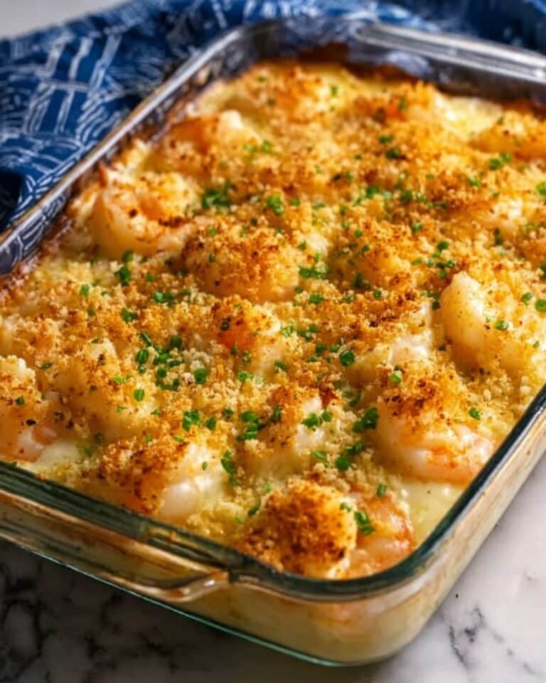 Creamy Shrimp and Rice Casserole with Cheddar and Breadcrumb Topping Recipe