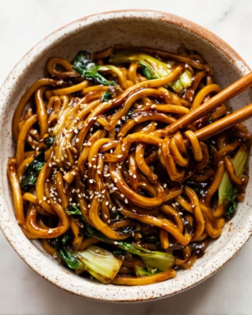 Yaki Udon with Mushrooms and Bok Choy Recipe