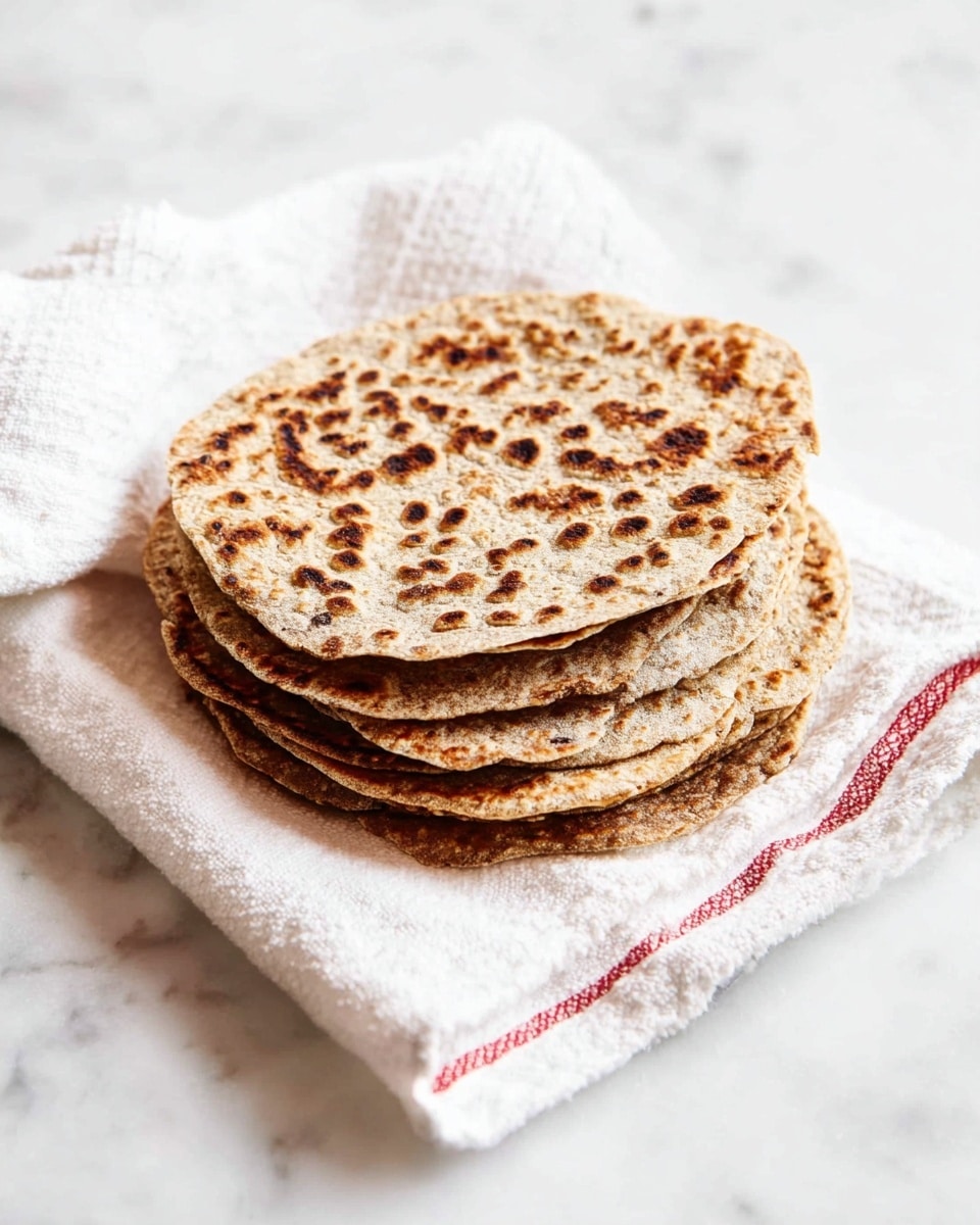 A stack of seven thin, round flatbreads with a speckled brown and gray texture is placed on a white cloth, which rests on a white marbled surface. Each flatbread layer has slightly uneven edges and a rough surface showing grains and seeds. The stack is viewed from a side angle, showing each layer’s thinness and texture clearly. The background is clean and bright with soft lighting highlighting the natural color and details of the flatbreads. photo taken with an iphone --ar 4:5 --v 7