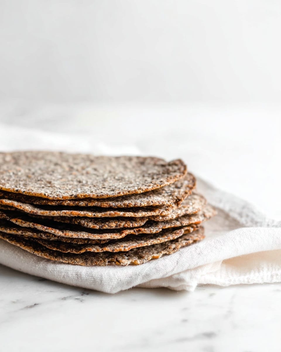 A stack of five round, thin flatbreads with a rough, bubbled texture and a mix of light brown and darker toasted spots sits on a white cloth napkin with a single red stripe near the edge, all placed on a white marbled surface. The flatbreads appear soft and slightly uneven, with edges that are not perfectly round, showing natural homemade character. photo taken with an iphone --ar 4:5 --v 7
