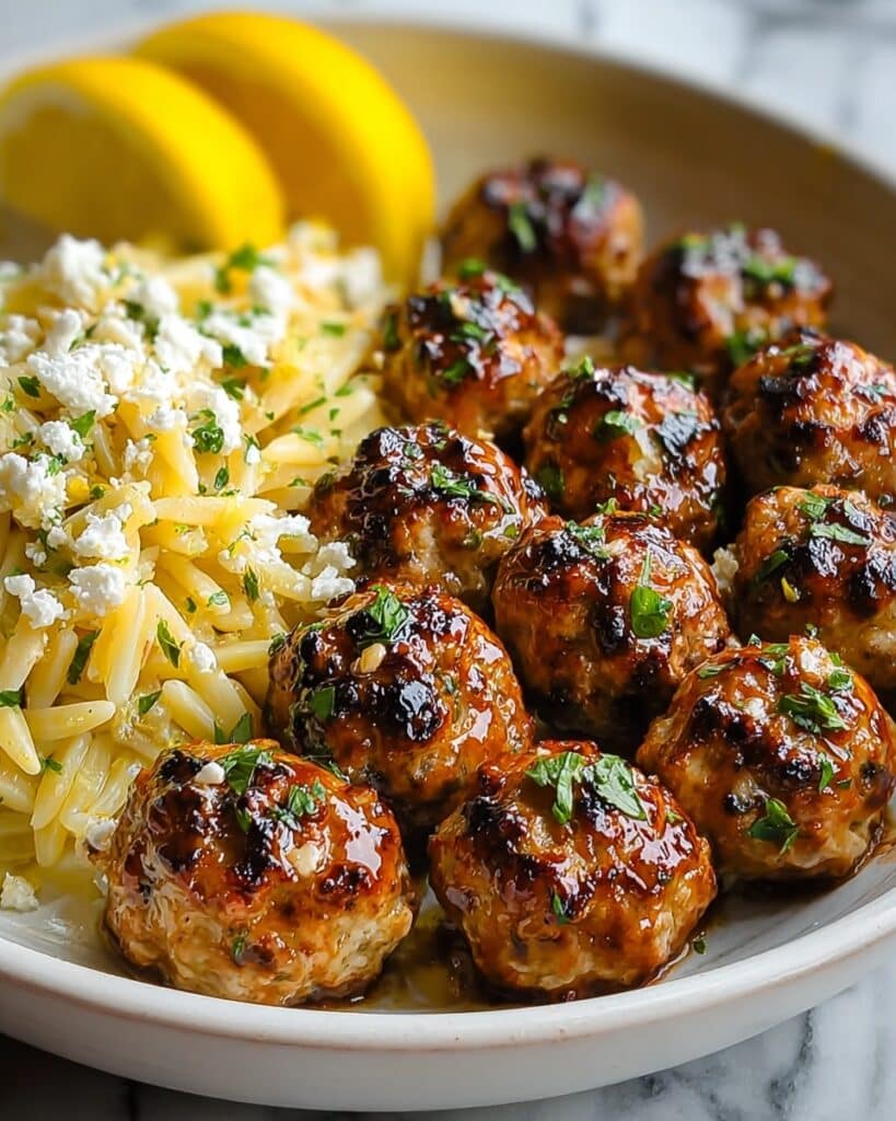 Greek Chicken Meatballs with Lemon Orzo Recipe