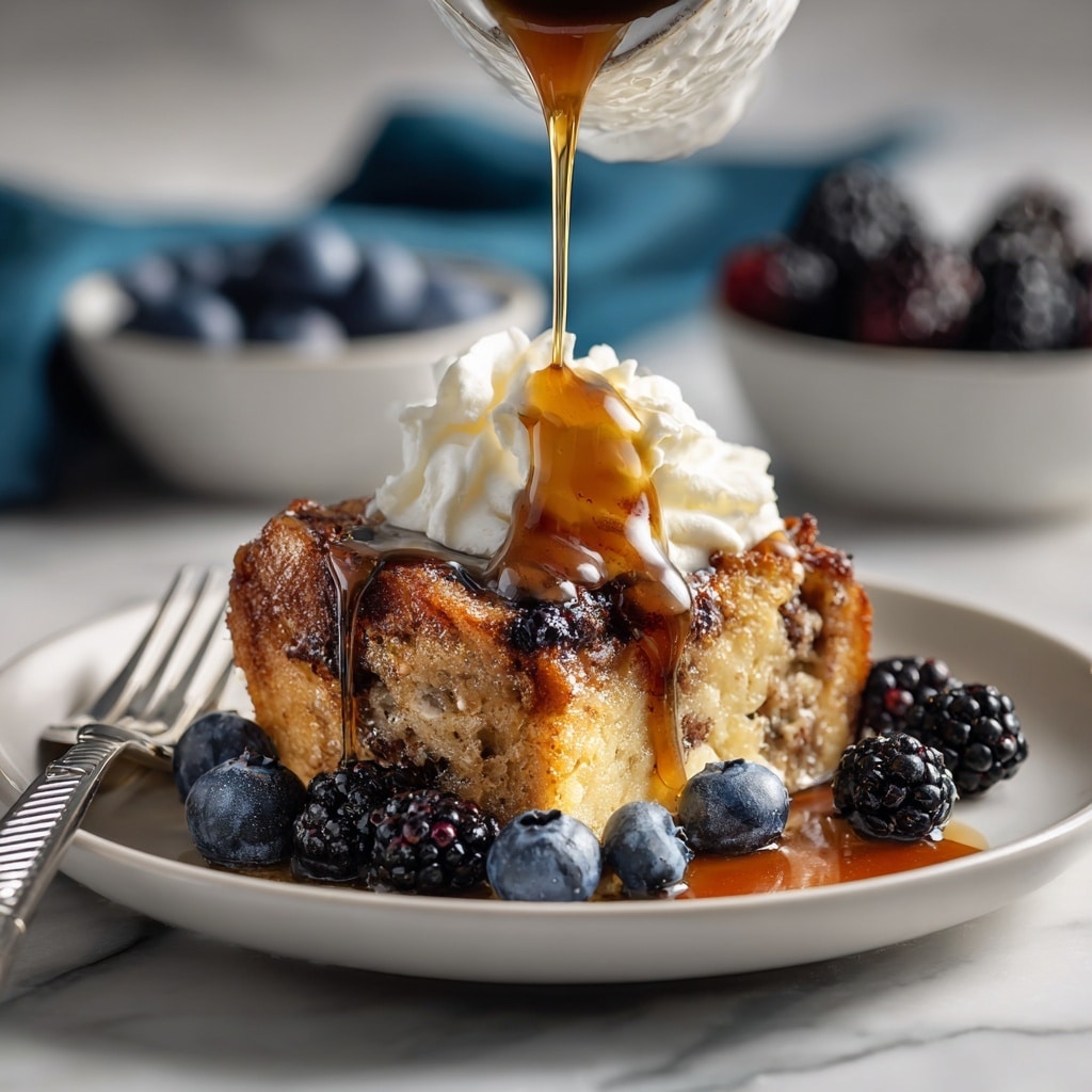 A white rectangular baking dish filled with two rows of thick golden brown toasted bread slices, each slice standing upright and coated lightly with powdered sugar, giving a soft white dusting on the crusts; the bread texture is crisp on the edges with a slightly soft and fluffy inside. In the background, there is a glass filled with dark maple syrup, a small white bowl of fresh blueberries, and a stack of white plates all placed on a white marbled surface. A white cloth napkin is also visible near the bottom right corner. The overall look is warm and inviting with soft natural light highlighting the textures. photo taken with an iphone --ar 4:5 --v 7