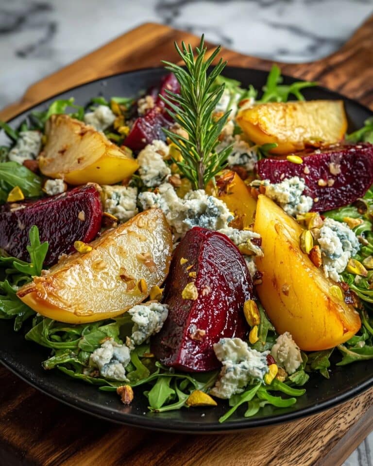 Roasted Beet and Caramelized Pear Salad with Feta and Pistachios Recipe