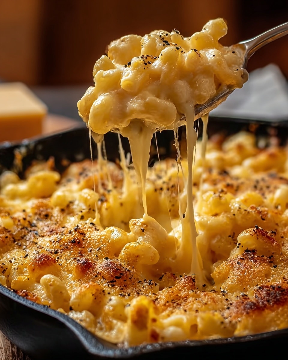 A close-up view of a white bowl filled with macaroni and cheese, showing three layers: the bottom layer holds creamy, pale yellow macaroni pasta, the middle layer is a thick, smooth melted cheese sauce covering the pasta, and the top layer consists of golden brown, slightly crispy baked cheese spots. Cheese stretches upward from the bowl in gooey, elastic strands, creating a rich, cheesy texture. The bowl rests on a white marbled surface. photo taken with an iphone --ar 4:5 --v 7