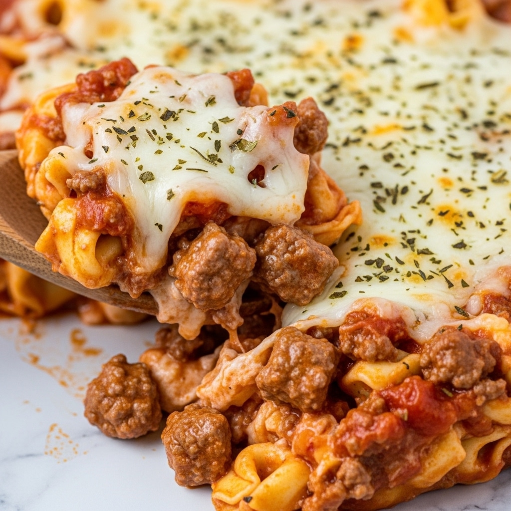 Cheesy Baked Tortellini Casserole With Meat Sauce Recipe