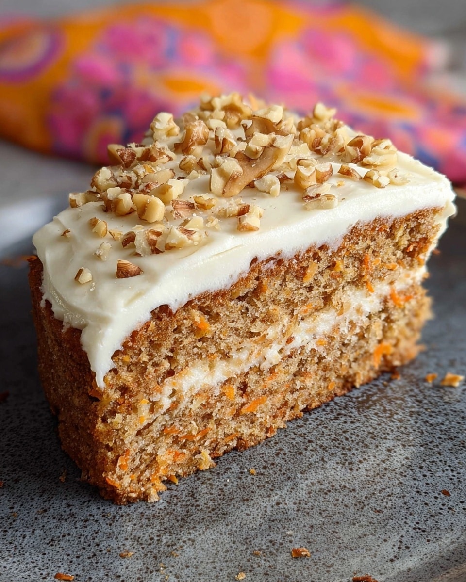 A rectangular cake with a golden brown base layer sits on a gray surface with some crumbs around it. The top layer is a thick, creamy white frosting that looks smooth and soft, spread unevenly with visible swirls. Scattered on top of the frosting are small pieces of chopped nuts, adding a crunchy texture. The background shows a white marbled texture with a hint of a white and blue striped towel and a green bowl blurred at the back. photo taken with an iphone --ar 4:5 --v 7