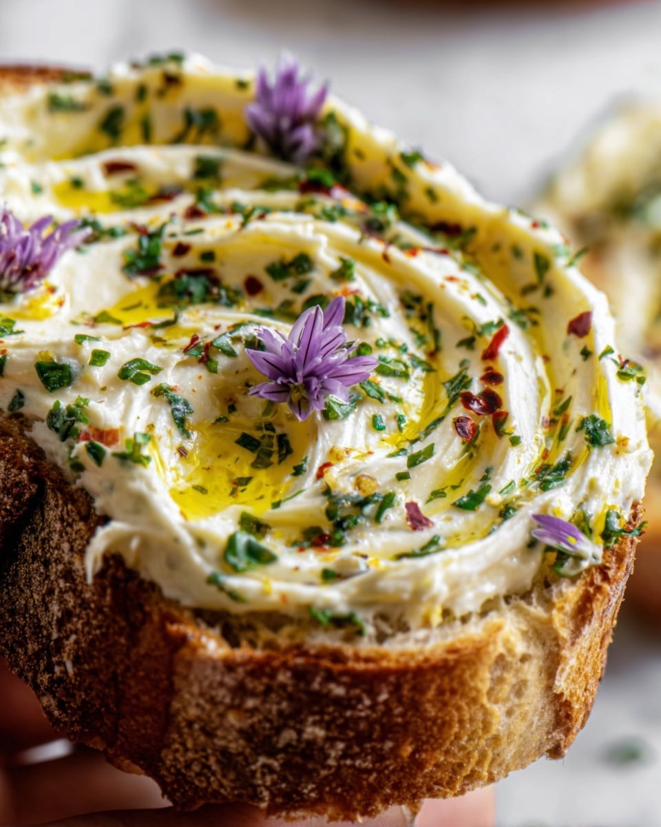 A wooden board holds a spread of creamy white cheese shaped into uneven layers, swirled smoothly across the surface. The cheese is garnished with thin slices of pink radish, bright yellow flower petals, and small green herbs scattered over the top. A drizzle of golden olive oil adds shine and color contrast. Around the board are pieces of crusty bread with light golden crusts and soft airy insides. Two halves of a yellow lemon sit at the top left. The setting is on a white marbled surface with small scattered herbs and coarse salt crystals, adding texture and color. photo taken with an iphone --ar 4:5 --v 7