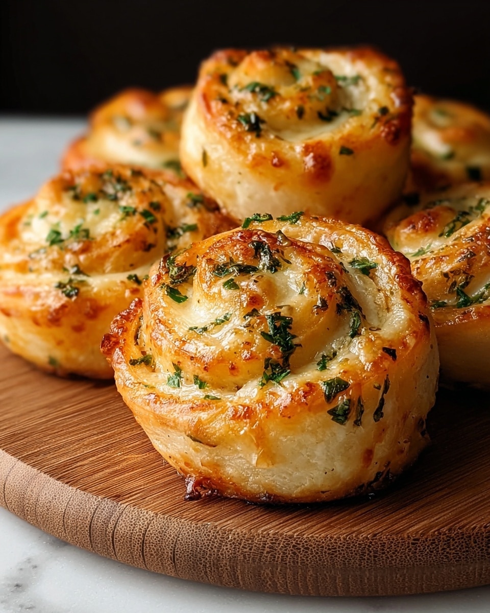 Four golden-brown cheese and herb rolls sit close together on a wooden board, each roll formed with three visible spiral layers that show soft, white, gooey cheese inside mixed with green herbs. The tops have a shiny, slightly crispy crust dotted with sesame seeds and bits of herbs. The rolls appear fluffy and light with the herb flecks adding specks of green inside and outside. The background is a white marbled surface with a soft light coming from the side, highlighting the texture and color of the rolls. photo taken with an iphone --ar 4:5 --v 7