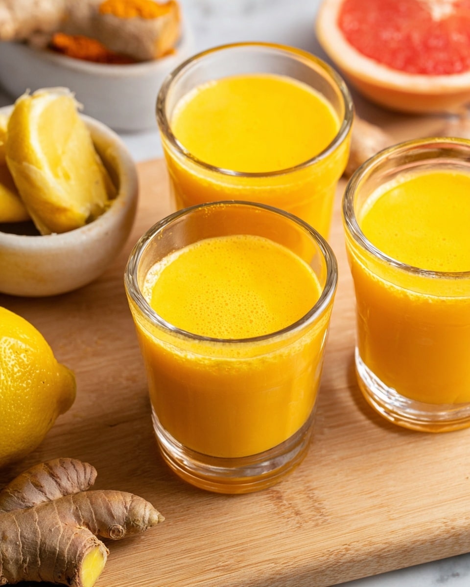 A clear glass shows bright yellow-orange juice being poured from a clear glass bottle with a metal clasp into the glass, which sits on light wood. Around the glass and bottle, orange and yellow citrus wedges and chunks of fresh ginger root in a small white bowl add texture and color. Everything is placed on a white marbled surface. The juice is thick and smooth as it pours, highlighting its freshness. photo taken with an iphone --ar 4:5 --v 7