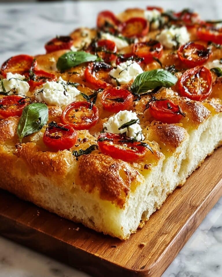Focaccia Bread with Cherry Tomatoes, Mozzarella, and Basil Recipe