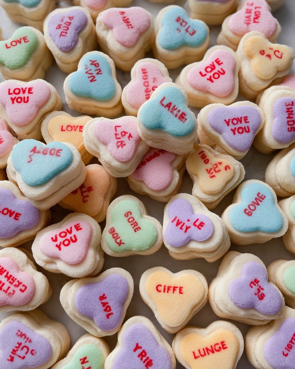 A baking tray lined with a textured baking mat shows small heart-shaped cookies arranged neatly in rows. The cookies have two layers: the bottom is a pale beige baked dough and the top layer is smooth and glossy icing in soft pastel colors including green, blue, purple, pink, orange, and pale yellow. The cookies in the bottom rows remain plain without icing. A woman's hand is seen on the right side of the image holding a piping bag, finishing the icing on one of the cookies. The background is a white marbled texture. photo taken with an iphone --ar 4:5 --v 7