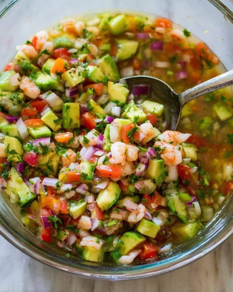 Shrimp Ceviche with Lime, Avocado, and Tomato Served with Tostadas Recipe