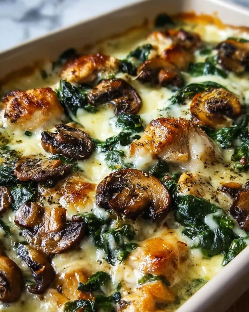 Creamy Chicken Spinach and Mushroom Low Carb Oven Dish Recipe