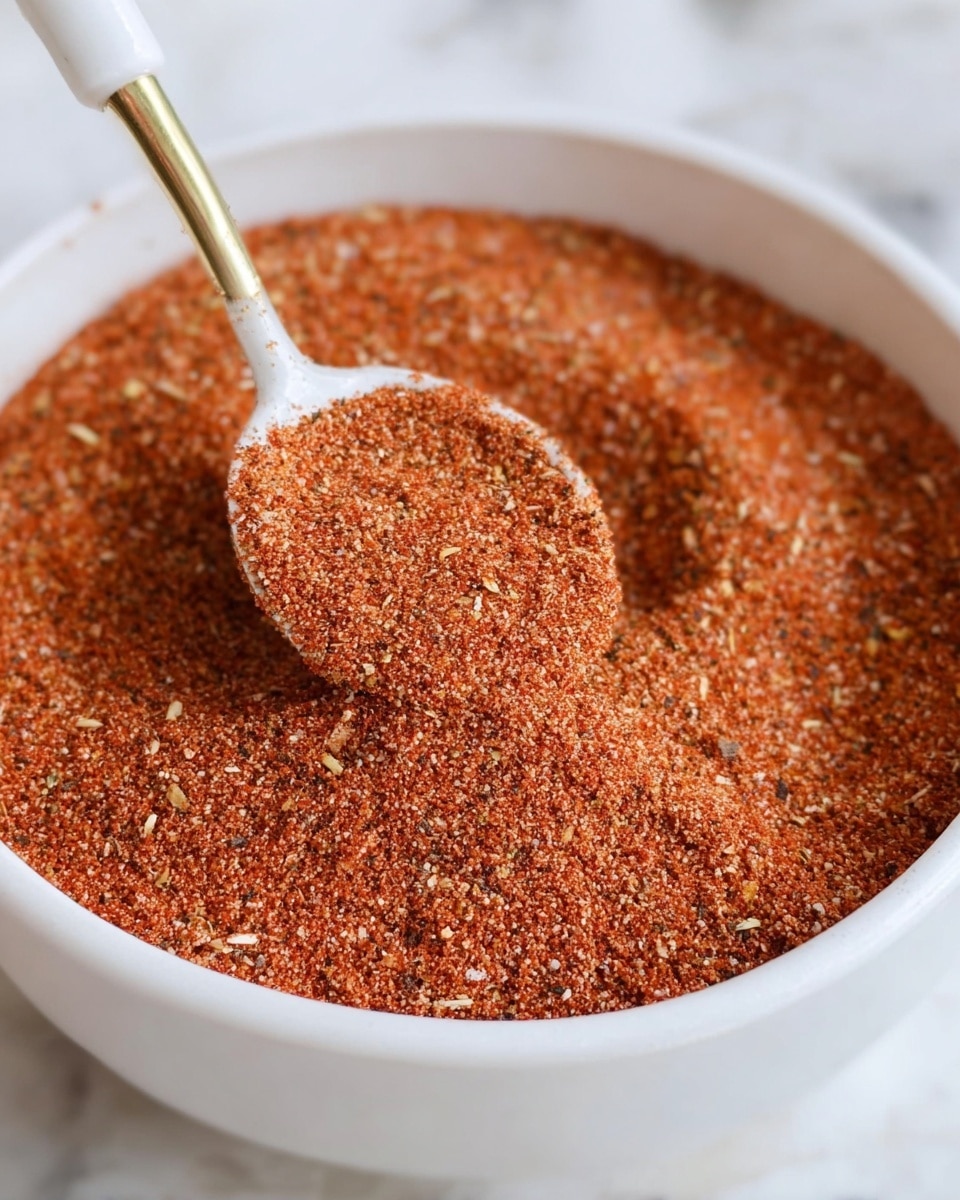 A white bowl is filled with eleven separate piles of different spices arranged in a circle, each pile showing a distinct color and texture: black pepper with coarse grains, white salt with fine crystals, deep red chili powder, light brown cinnamon powder, dried green herbs with leafy bits, reddish-orange paprika, light tan garlic powder, dark brown cocoa-like powder, peachy beige granules, and two other shades of reddish-brown spices. A white and gold spoon rests in the center over the salt, placed on a white marbled surface with a cloth nearby. photo taken with an iphone --ar 4:5 --v 7