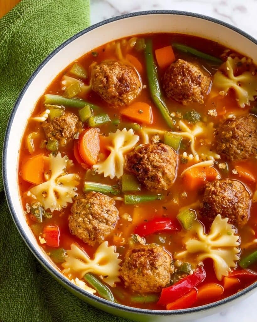 Hearty Meatball Soup with Vegetables and Pasta Recipe