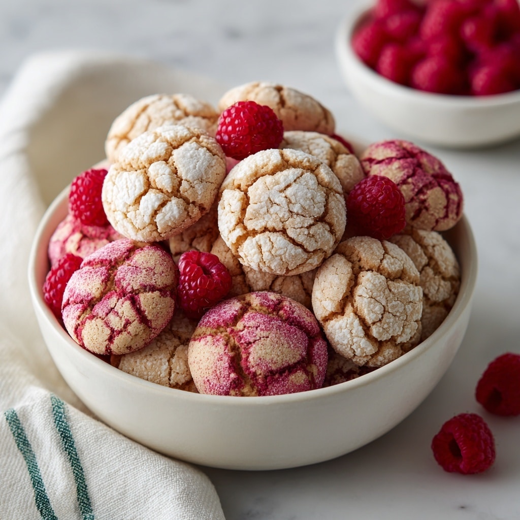 A white shallow bowl filled with a pile of round crinkle cookies, each cookie showing a light dusting of powdered sugar creating a crackled pattern over a deep red base color that peeks through the cracks. The cookies have a soft, slightly rough texture and are stacked closely together, filling the bowl fully. Part of a white marbled surface is visible around the bowl, and a red-and-white striped cloth is partially seen underneath. The scene captures a cozy, fresh-baked look. photo taken with an iphone --ar 4:5 --v 7