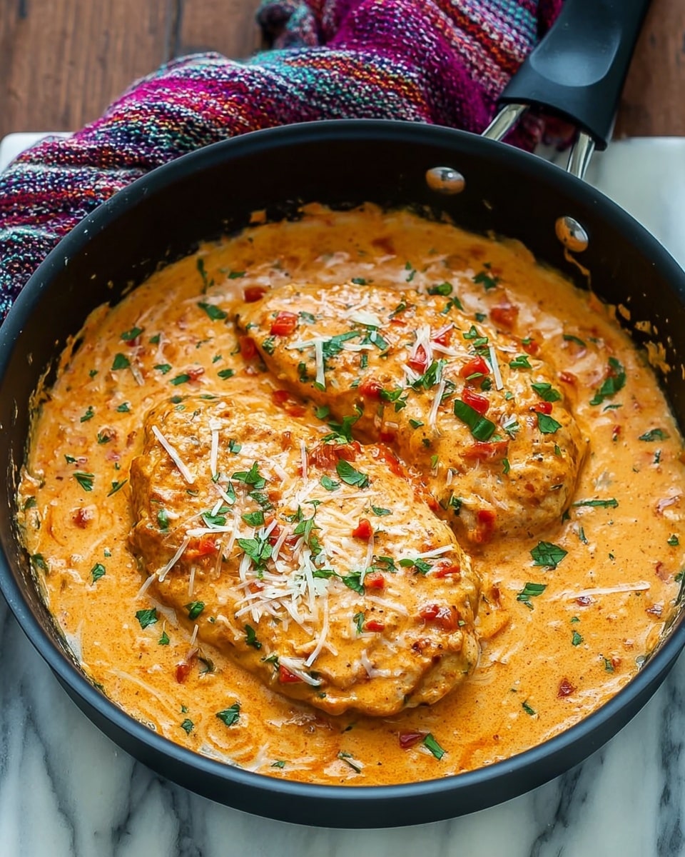 A close-up of a creamy orange sauce rich with small pieces of red tomatoes and green herbs, generously covering layers of tender white fish flakes breaking apart under a silver fork. The sauce has a thick, smooth texture with some visible herbs and spices, spreading out evenly in the white marbled background. The layers show a soft fish layer underneath the sauce, with a glossy finish and hints of seasoning on the fish. Photo taken with an iphone --ar 4:5 --v 7
