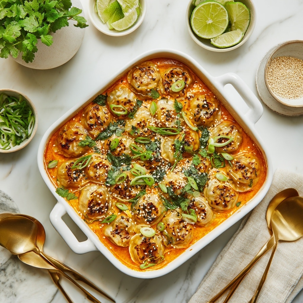 Dumpling Bake in Coconut Red Curry Broth Recipe