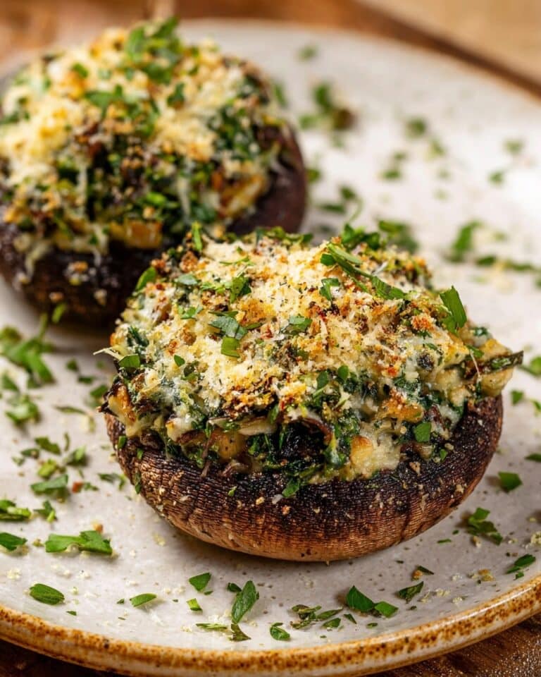 Portobello Stuffed Mushrooms with Spinach, Gruyère, and Parmesan Recipe