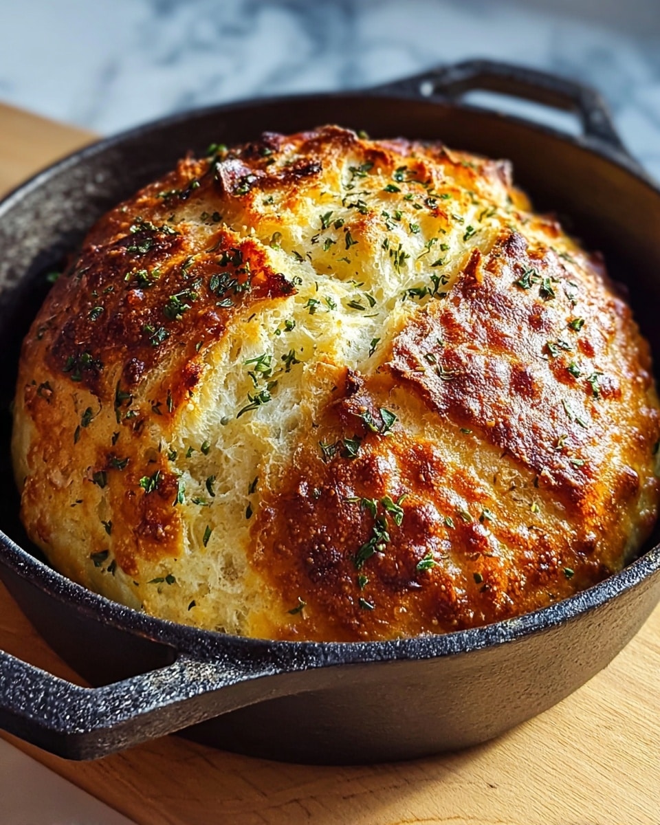 A round loaf of bread sits on a wooden board, with a golden-brown crust sprinkled generously with green herbs. The top is shiny and slightly cracked, showing the soft, fluffy white inside. A large bite is taken out from the front, revealing the airy, light texture of the bread's inside. Small bits of herbs are visible within the pale crumb. The background features a white marbled surface blurred softly. photo taken with an iphone --ar 4:5 --v 7