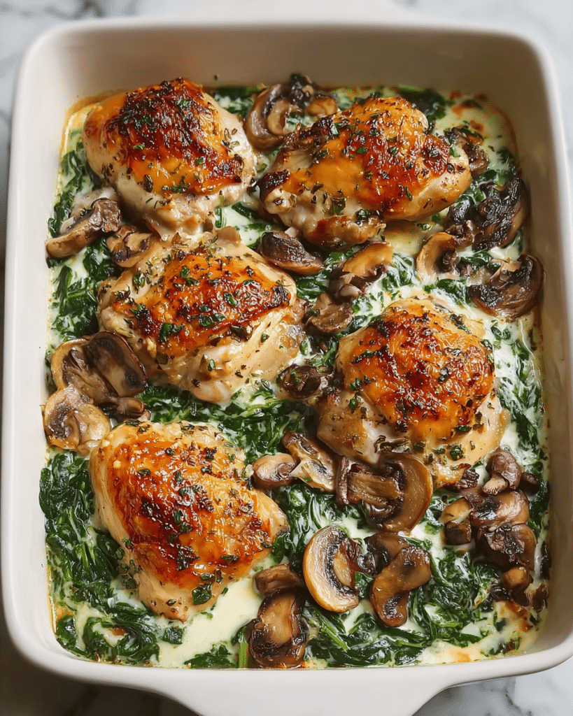 Easy 40-Minute Chicken, Spinach & Mushroom Low-Carb Bake — So Satisfying! Recipe