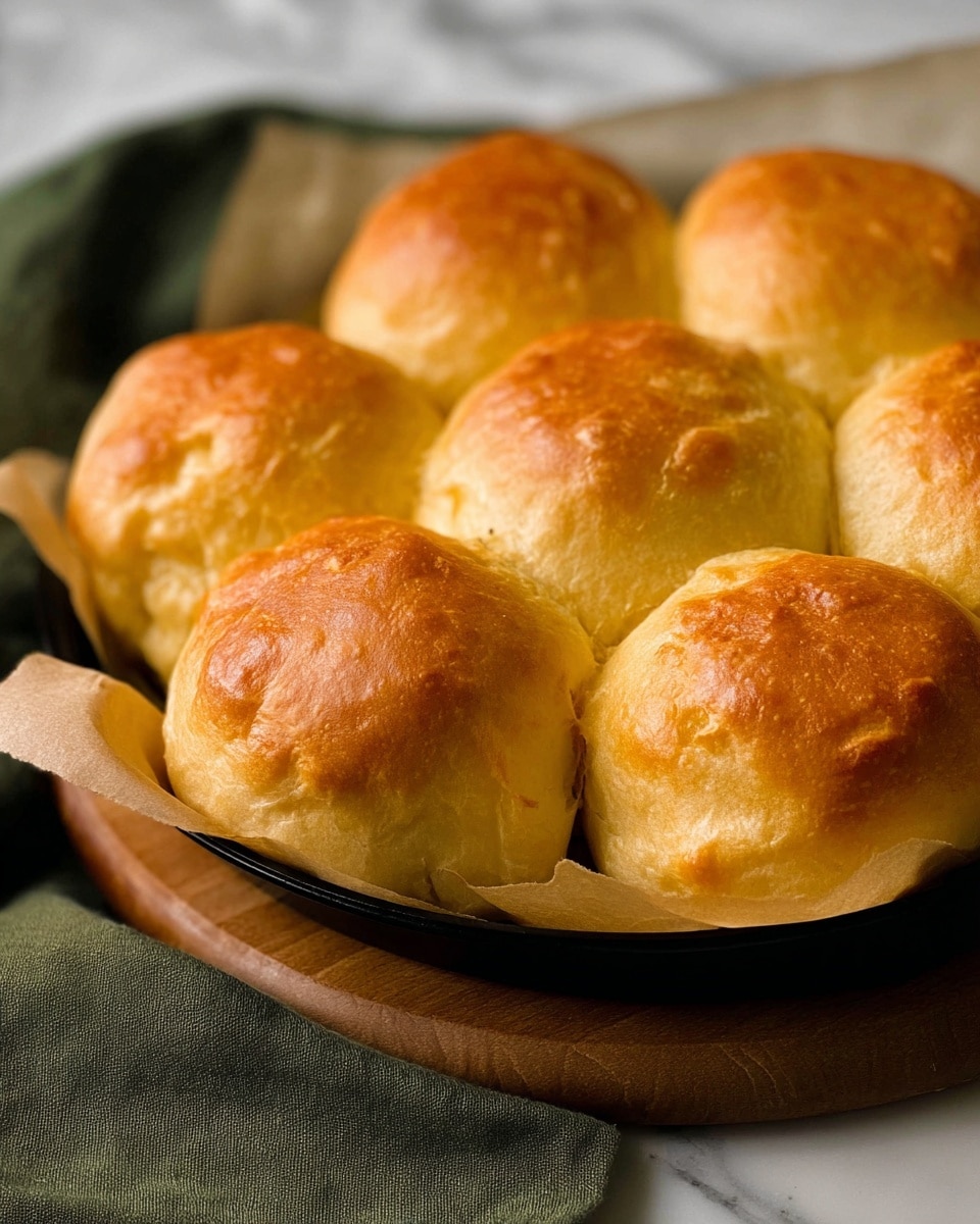 A close-up view of six golden brown dinner rolls with a slightly shiny and textured top layer, showing soft and airy inside crumb with light yellow and cream colors; the rolls are nestled inside a black and white striped cloth, which forms a basket-like shape holding the warm bread; the background shows a soft white marbled texture with subtle gray hexagonal patterns, creating a clean and simple kitchen feel. photo taken with an iphone --ar 4:5 --v 7