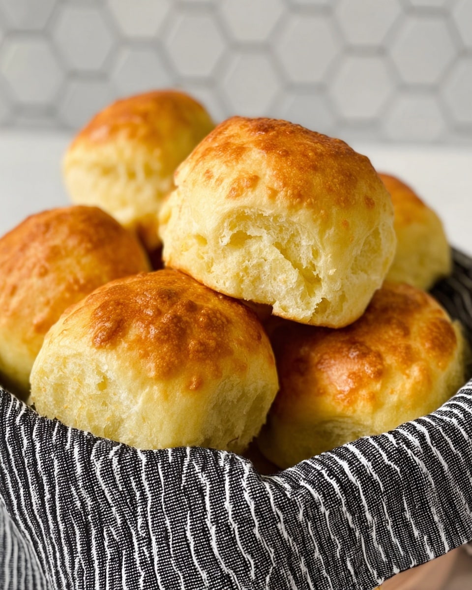 A close-up shot of seven golden brown bread rolls touching each other in a cluster on a round black pan lined with light brown parchment paper. The rolls have a smooth, shiny crust with soft, slightly uneven texture and light cracks. The pan is placed on a wooden board which rests on a dark green cloth, all set on a white marbled surface. The warm tones of the bread contrast with the dark pan and cloth underneath. photo taken with an iphone --ar 4:5 --v 7
