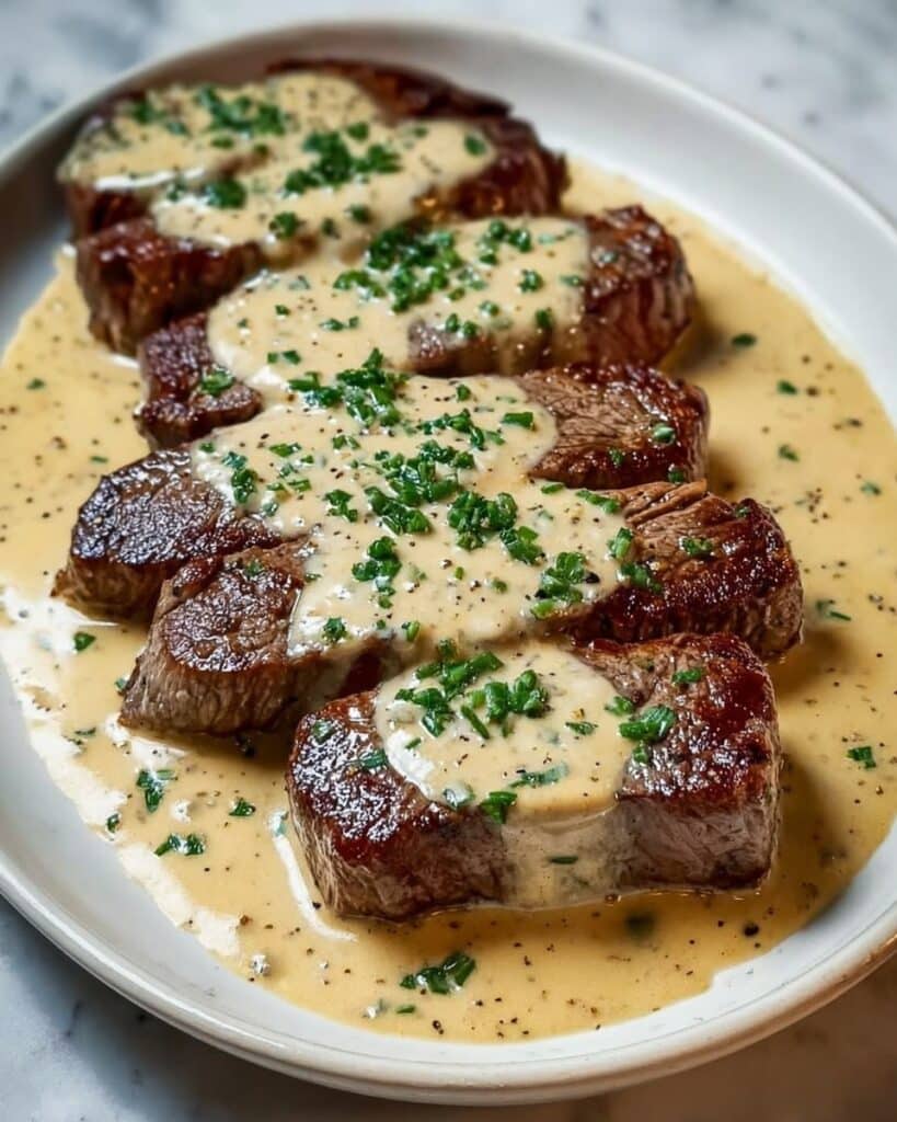 Juicy Steak with Creamy Garlic Sauce Recipe