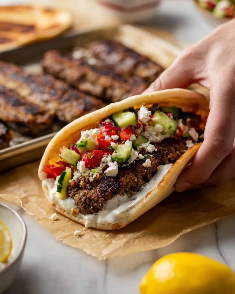 Oven-Baked Beef Kebab Recipe with Classic Greek Toppings Recipe