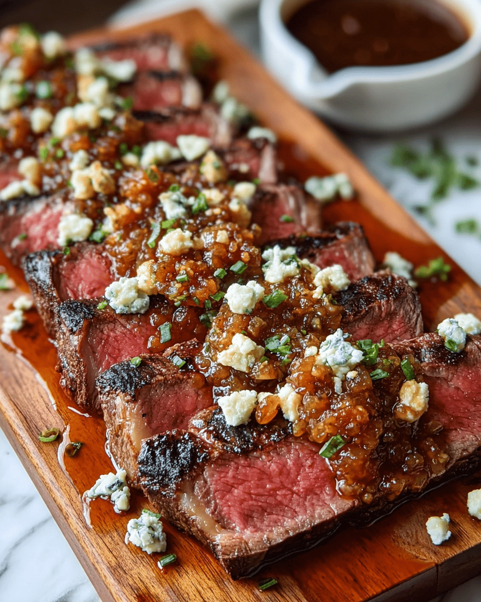 A thick steak with a rich brown color and clear grill marks in a crisscross pattern covers the entire top surface. The steak looks juicy with some small bits of seasoning and a shiny texture from the cooking oil. It rests on a black grill pan that shows some cooked bits and oil spots around the steak. The steak appears well-cooked on the outside with slight pink in parts, giving it a tender look. photo taken with an iphone --ar 4:5 --v 7