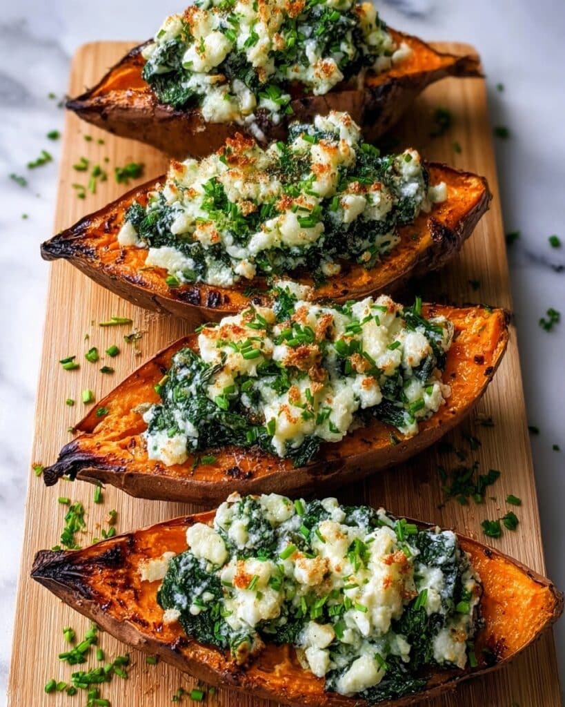 Spinach and Ricotta Stuffed Sweet Potatoes with Herb Drizzle Recipe