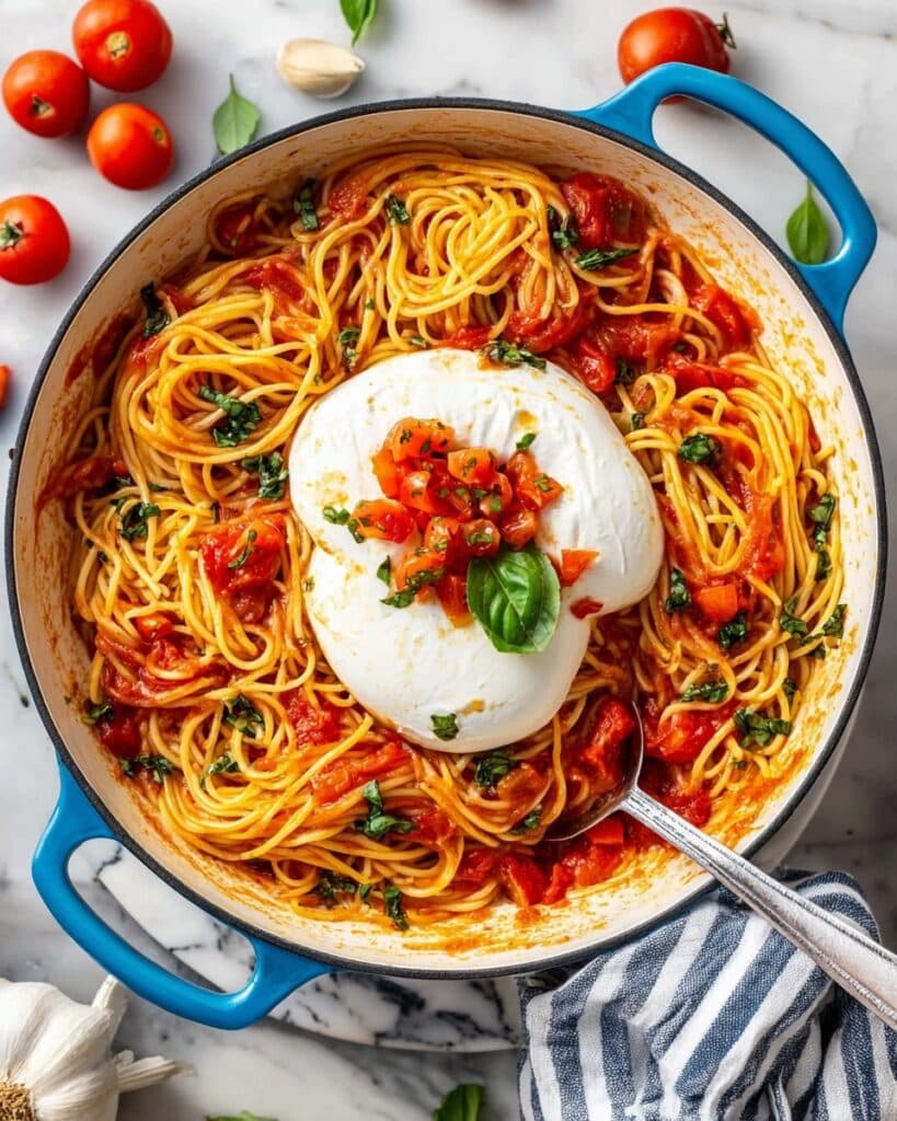 Cherry Tomato Pasta with Basil, Parmesan, and Burrata Recipe