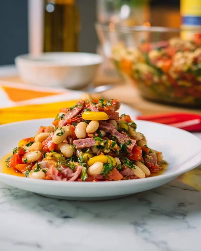 La Scala Bean Salad with Salami and Vegetables Recipe