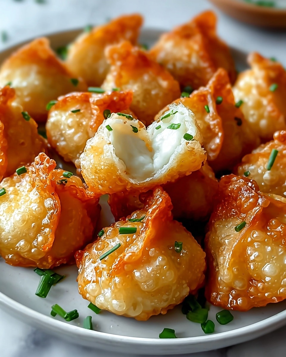 The image shows a white plate filled with small golden-brown fried dumplings that have a slightly bumpy texture and crispy edges. Each dumpling is roughly diamond-shaped with a puffy center and pointed, crisp corners. They are sprinkled with small pieces of fresh green onion scattered on top, adding a pop of bright green color against the warm tones of the dumplings. The plate sits on a white marbled surface, providing a clean and simple background that contrasts with the rich colors of the food. photo taken with an iphone --ar 4:5 --v 7