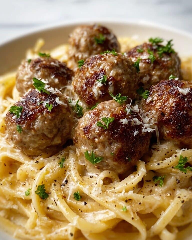 Garlic Butter Meatballs with Creamy Parmesan Linguine Recipe