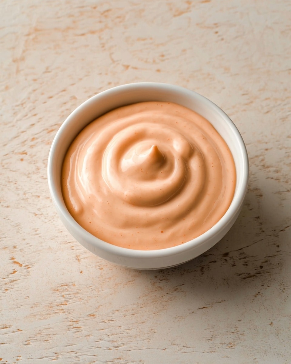 A small white bowl filled with smooth, creamy, light pink sauce with gentle swirls on the surface, a spoon lifting some of the sauce from the bowl showing its thick texture, set on a wooden surface, with a blurred background of grilled potatoes and mixed vegetables including broccoli and zucchini. photo taken with an iphone --ar 4:5 --v 7