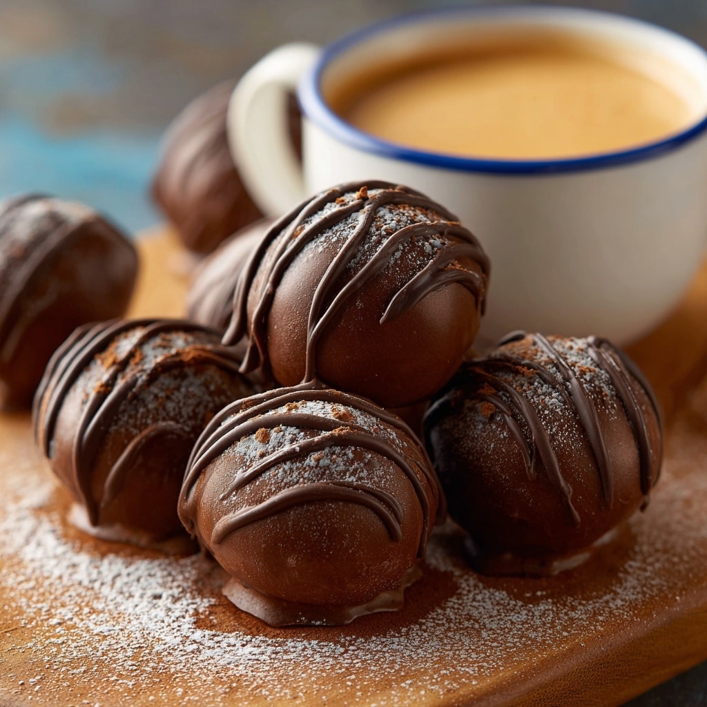 The image shows a close-up of a chocolate candy with three layers: a smooth, shiny dark brown outer layer of chocolate covering the entire piece, inside which there is a creamy light brown caramel center that looks soft and slightly melted, and beneath that, a thin darker brown layer at the bottom that appears chewy or cookie-like. The candy is set on a white marbled surface with other similar candies blurred in the background. Photo taken with an iphone --ar 4:5 --v 7